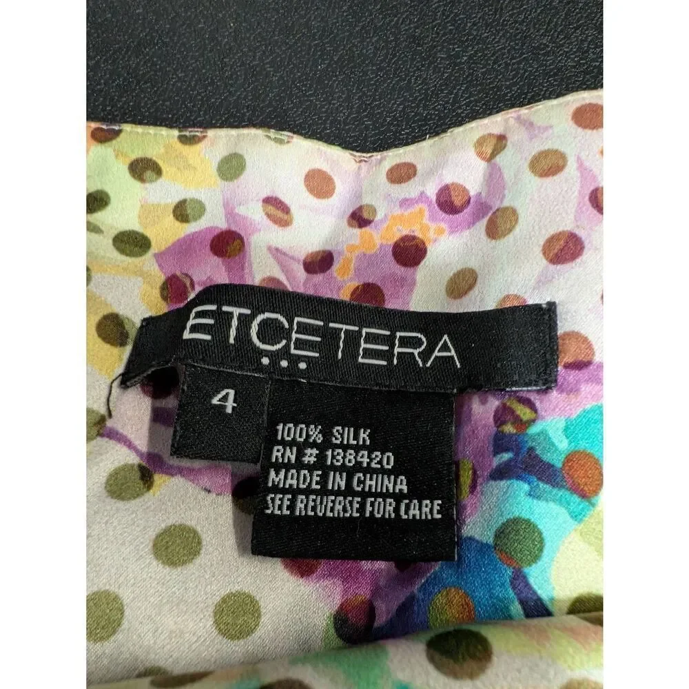 ETCETERA 100% Silk Polka Dot & Watercolor Floral Pleated Soft Skirt Size 4